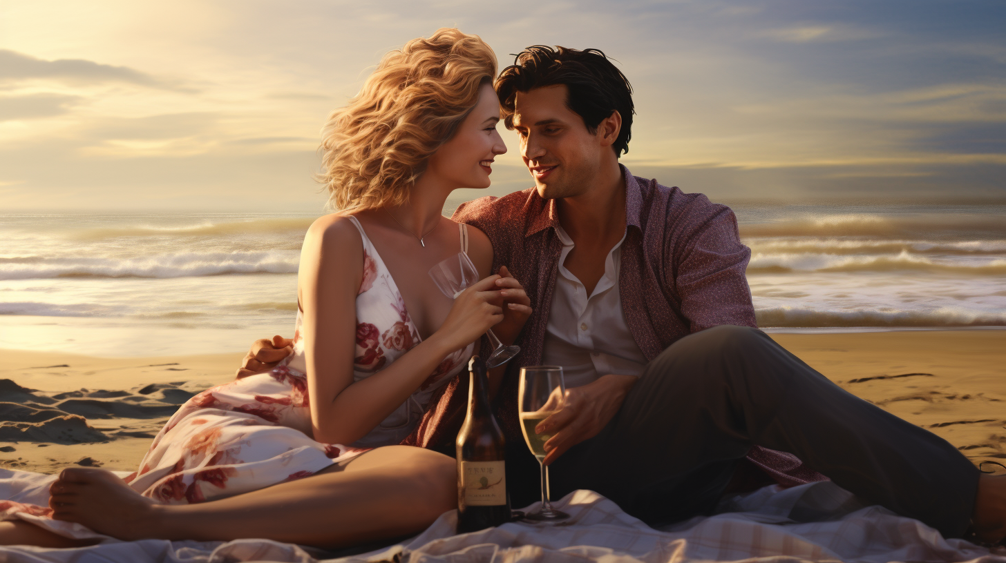 Couple having a birthday picnic on the beach
