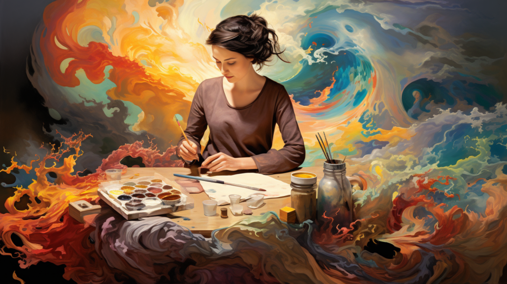 A women about to start painting. 